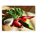 Paprika-Chili-Paprikaschoten-Knoblauch-Petersilie Postkarte