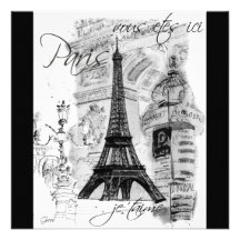 Paris-Eiffelturm-schwarze u. weiße Collage Einladungen