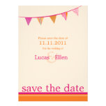 Party-Flaggen Save the Date - Rosa u. Orange Personalisierte Einladung