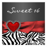 Party roter des Herzzebra-Schwarz-weißes Bonbon-16 Personalisierte Einladung