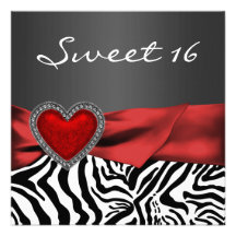 Party roter des Herzzebra-Schwarz-weißes Bonbon-16 Personalisierte Einladung