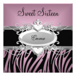 Party-silbernes rosa Schwarzes Zebra-16. Geburtsta Individuelle Einladungskarte