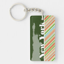 Peach & Forest Green Striped New York Rectangular Acrylic Keychains