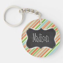Peach & Forest Green Striped; Vintage Chalkboard Acrylic Key Chains