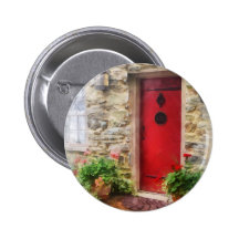 Pelargonien durch rote Tür Buttons