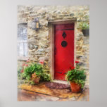 Pelargonien durch rote Tür Posterdruck