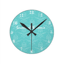 Personalisierte barocke Aqua-Damast-Uhr Uhren