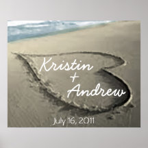 Personalisierte Herzen im Sand-Hochzeits-Geschenk Poster