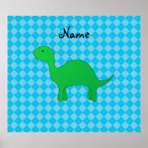 Personalisierte Namensdinosaurierblau-Raute Poster