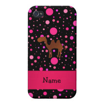 Personalisierte Namenskamelschwarzrosa-Polkapunkte iPhone 4/4S Cover