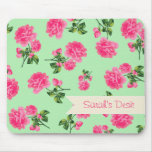 Personalisierte rosa Blumen auf Shabby Chicgrün Mousepads