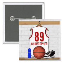 Personalisierter Basketball Jersey (weißes Rot) Button