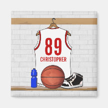 Personalisierter Basketball Jersey (weißes Rot) Kühlschrankmagnete
