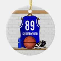 Personalisierter blauer Basketball Jersey Weihnachtsornament