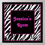 Personalisierter Kinderwand-Dekor - Zebra und Rosa Plakat
