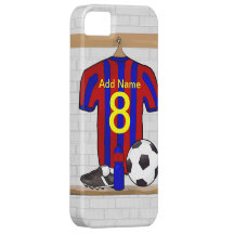 Personalisierter roter und blauer Fußballfußball J iPhone 5 Etuis
