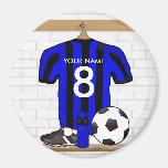 Personalisierter schwarzer und blauer Fußballfußba Kühlschrankmagnet