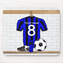 Personalisierter schwarzer und blauer Fußballfußba Mauspad