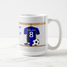 Personalisierter schwarzer und blauer Fußballfußba Kaffee Tassen