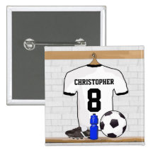 Personalisierter weißer und schwarzer Fußballfußba Button