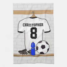 Personalisierter weißer und schwarzer Fußballfußba Handtuch