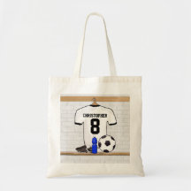 Personalisierter weißer und schwarzer Fußballfußba Tragetasche