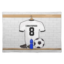 Personalisierter weißer und schwarzer Fußballfußba Tisch Set
