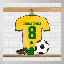 Personalisiertes gelbes Grün Fußball Jersey Plakatdrucke