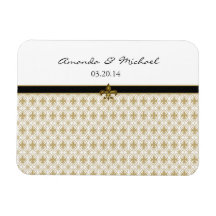 Personalized Black Gold Fleur de Lis Pattern Rectangular Magnets