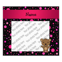 Personalized name bear black pink polka dots photo