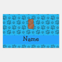 Personalized name bear blue paw pattern rectangular stickers