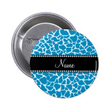 Personalized name sky blue giraffe pattern pinback buttons