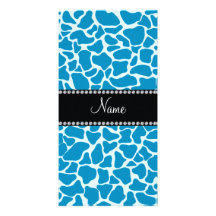 Personalized name sky blue giraffe pattern custom photo card
