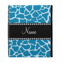 Personalized name sky blue giraffe pattern iPad folio case