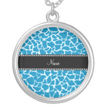Personalized name sky blue giraffe pattern custom necklace