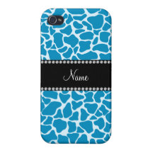 Personalized name sky blue giraffe pattern iPhone 4 cover