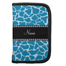 Personalized name sky blue giraffe pattern folio planners