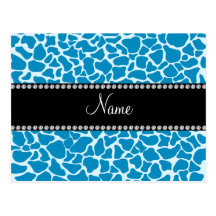 Personalized name sky blue giraffe pattern post cards