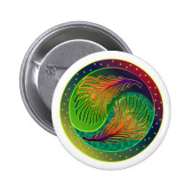 Pfau-Feder Yin Yang 3 Anstecknadel