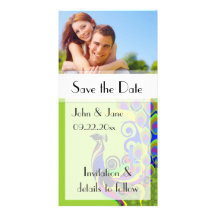 Pfau/Foto "Save the Date " Photo Karten Vorlage