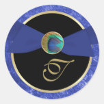 Pfau-Knopf u. Bogen-Monogramm-Umschlag-Aufkleber