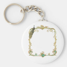 Pfau mit Goldrahmen "Save the Date" Keychain Schlüsselanhänger