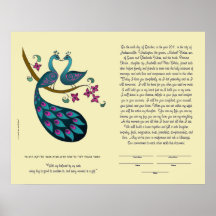 Pfau-Peahen in Liebe ketubah, Elfenbein Plakat