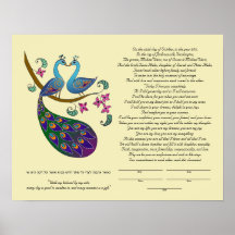 Pfau-Peahen in Liebe ketubah, kantha Posterdruck