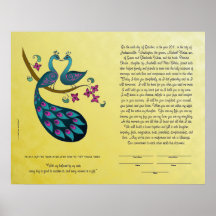 Pfau-Peahen in Liebe ketubah, Senf Plakat