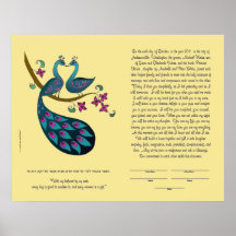 Pfau-Peahen in Liebe ketubah, Stroh Plakatdruck
