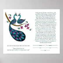 Pfau-Peahen ketubah, weiß Plakat