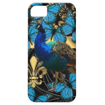 Pfau- u. Golddamast Etui Fürs iPhone 5