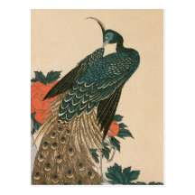 Pfau und Pfingstrosen durch Ando Hiroshige Postkarte