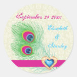 Pfaufeder-Juwelherz, das Save the Date wedding ist Runde Sticker